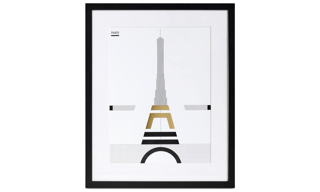 [Paris] Arte en papel Paris, blanco/negro/dorado